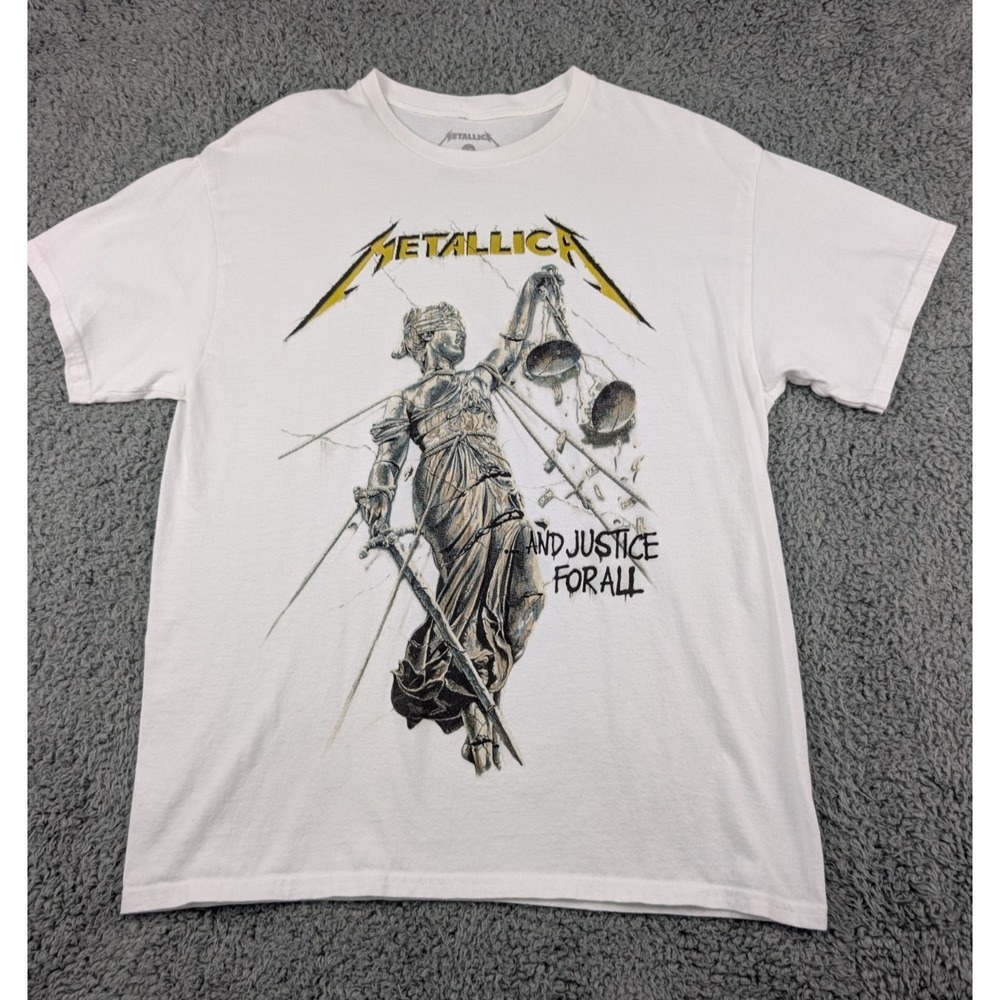 Metallica And Justice For All T-Shirt Men's Size L White Cotton Metal Band 2024